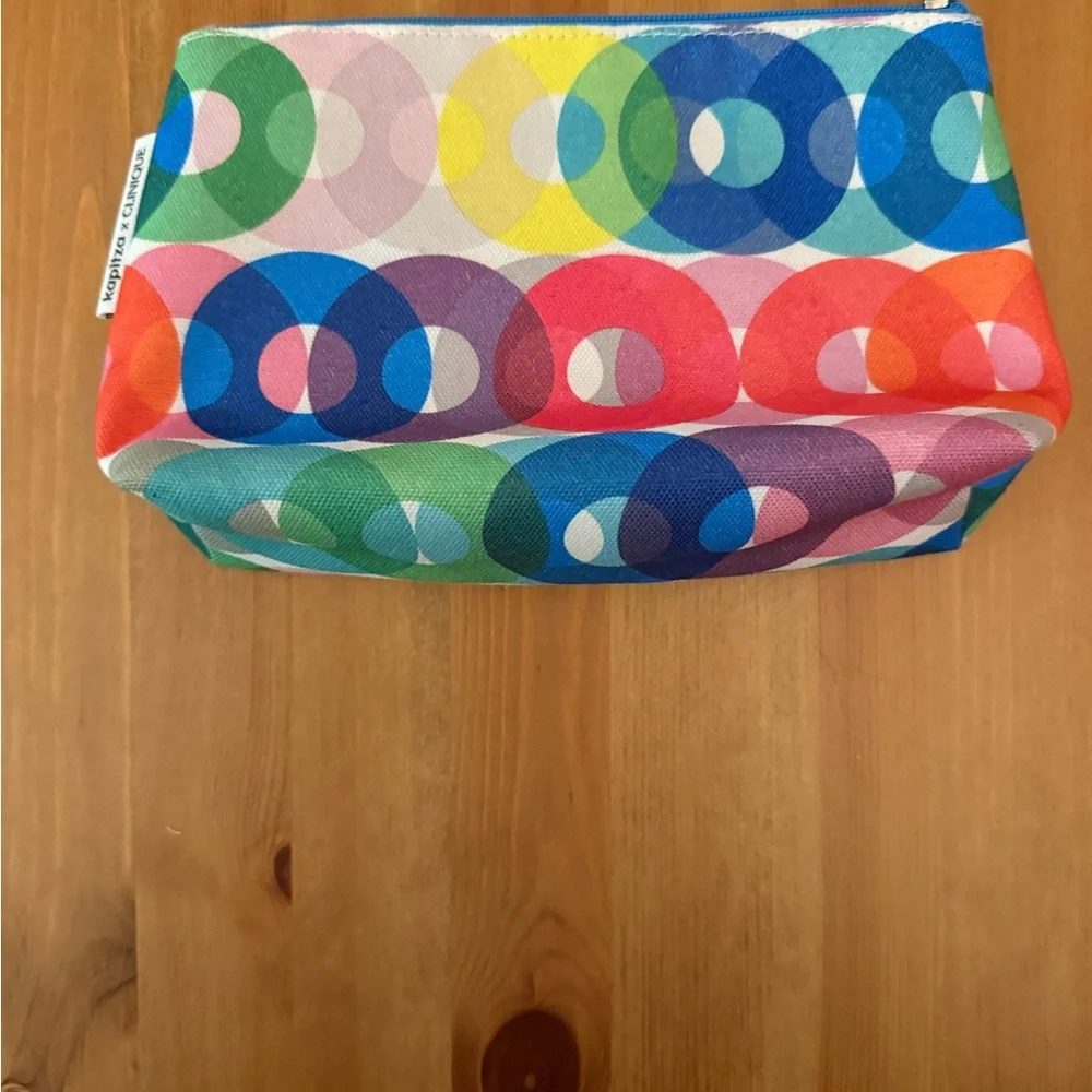 Clinique X Kapitza Cosmetics Bag Makeup Zipper Colorful Design Travel Pouch Blue